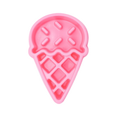 A pink plastic ice cream slow feeder bowl for dogs.